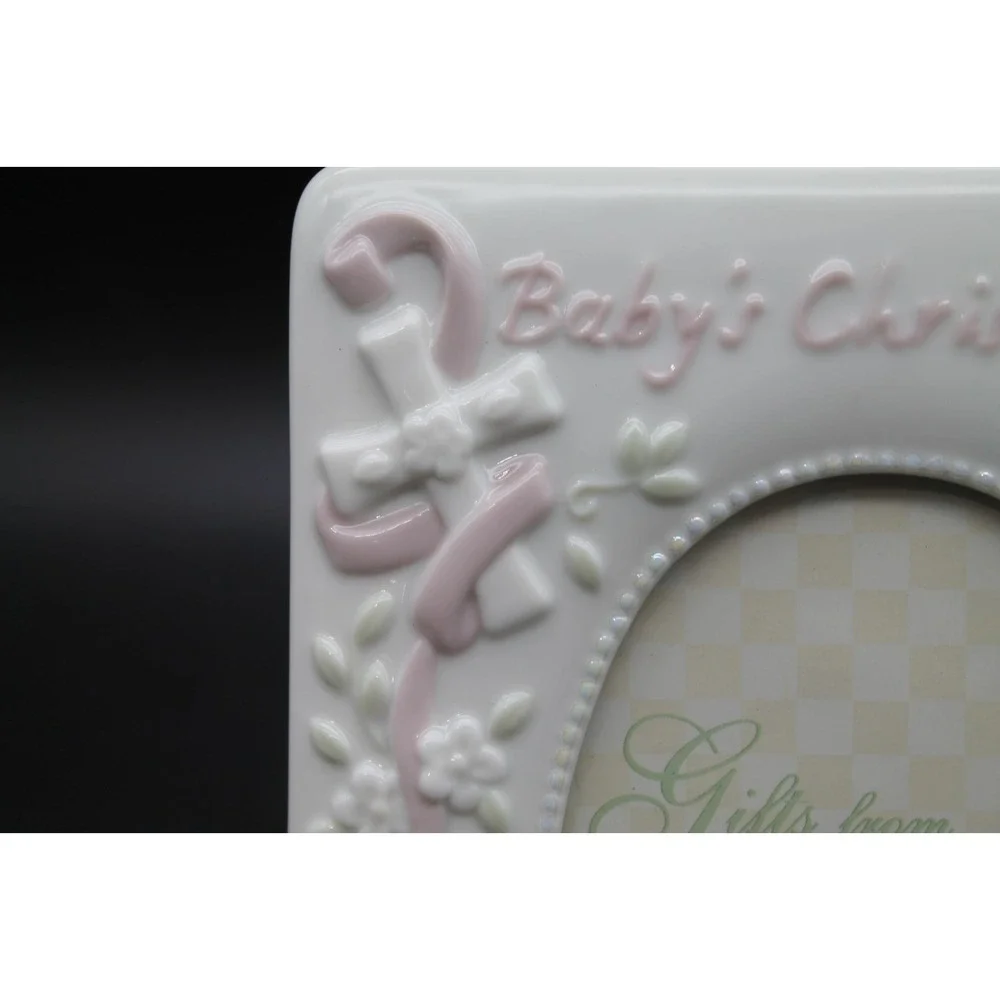 Russ Baby Christening Gifts from Heaven Ceramic Picture Frame White Pink 3.5x5